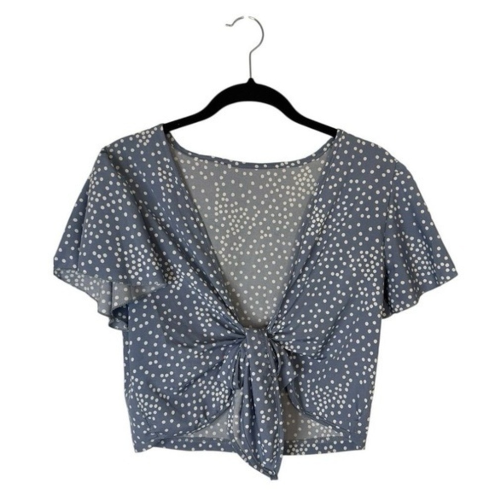 Women's Blue Polka Dot Tie-Front Crop Top Size S